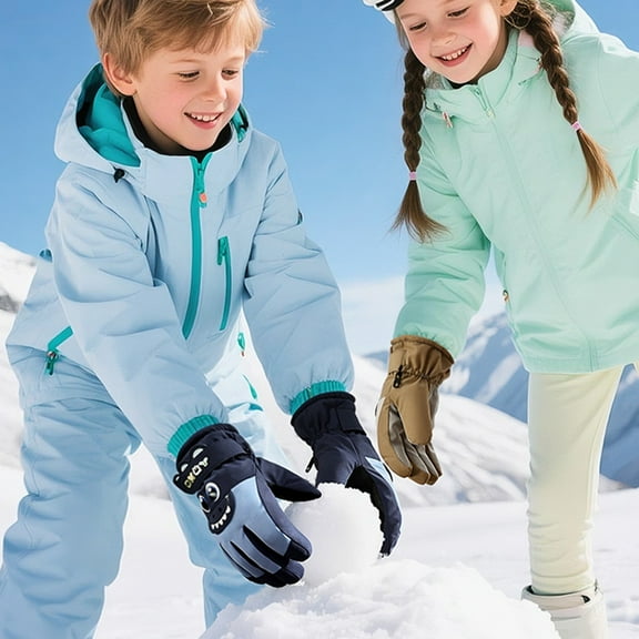 MAIHAN-Kids Waterproof Winter Gloves Warm Snow Gloves Boys Girls Ski Gloves Toddler Mittens Windproof, Cartoon Print Snow Gloves for Boys Girls 7-10 Years(A-Dark Blue)