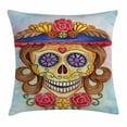 thumbnail image 1 of Day Of The Dead Decor Throw Pillow Cushion Cover, Cute Lady Mommy Skull Head with Flower Hat Spanish Mexican Art Print, Decorative Square Accent Pillow Case, 18 X 18 Inches, Multicolor, by Ambesonne, 1 of 2