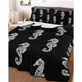 thumbnail image 3 of Quilts Twin-XL Size Bedding Set, Ocean Seahorse Lightweight Quilted Comforter, Summer Nautical Coastal Textured Black Soft Reversible Bedspread Coverlet with Pillow Covers for All Season, 68" x 98", 3 of 7