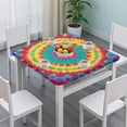 thumbnail image 3 of Colorful Tie Dye Petal Mandala Pattern Square Fitted Tablecloth with Elastic Edge,Square Table Cover,Washable Elastic Table Cover for Home Kitchen Party Decor 34"x34", 3 of 6