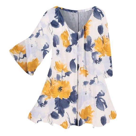 Ichuanyi Womens Tops Summer Womens Floral-Print Casual Short Sleeve V Neck Shirts & Tops Thin Blouse