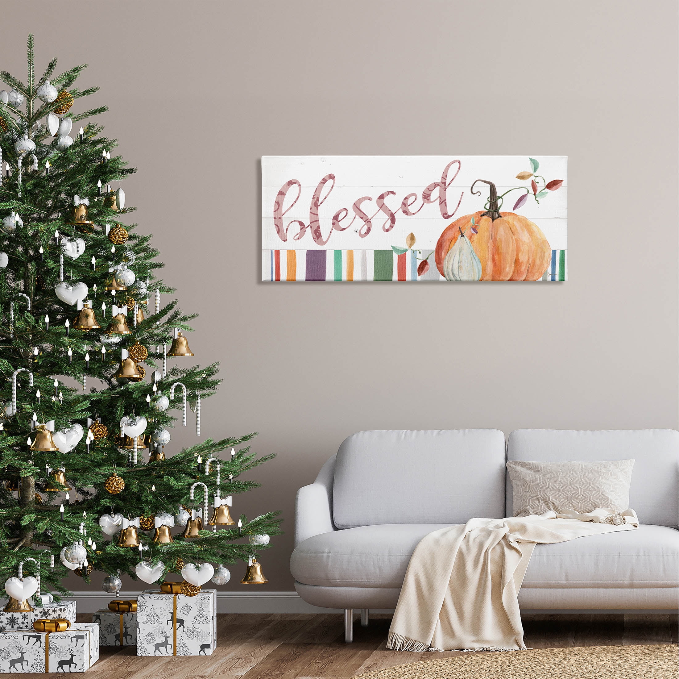 Stupell Industries Blessed Striped Festive Pumpkin Graphic Art Gallery Wrapped Canvas Print Wall Art, Design by Livi Finn
