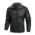 thumbnail image 1 of Verugu Men's Casual PU Faux Leather Motorcycle Bomber Jacket Men Plus Velvet Padded Lapel Casual Zipper Side Seam Pocket Jacket Jacket Slim Fit Biker Coat Black L, 1 of 2