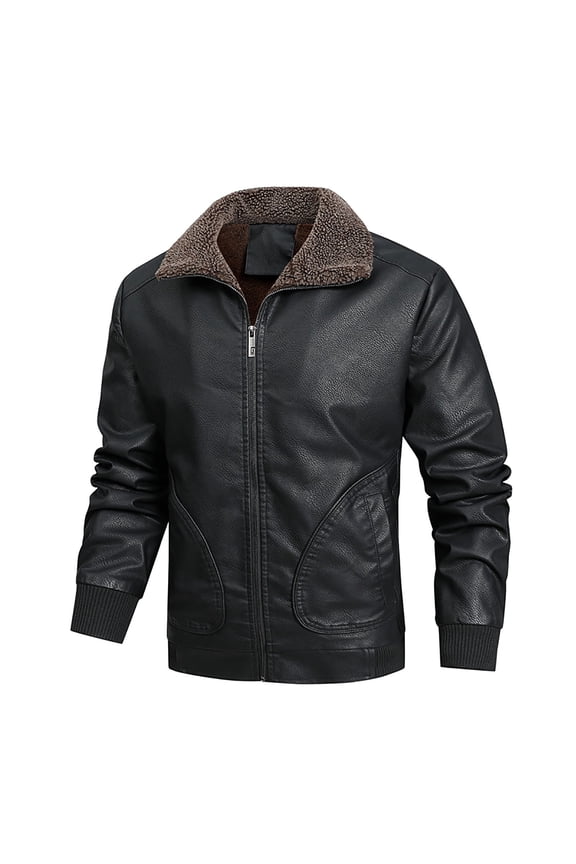 Men's Casual PU Faux Leather Motorcycle Bomber Jacket Men Plus Velvet Padded Lapel Casual Zipper Side Seam Pocket Jacket Jacket Slim Fit Biker Coat Black XL