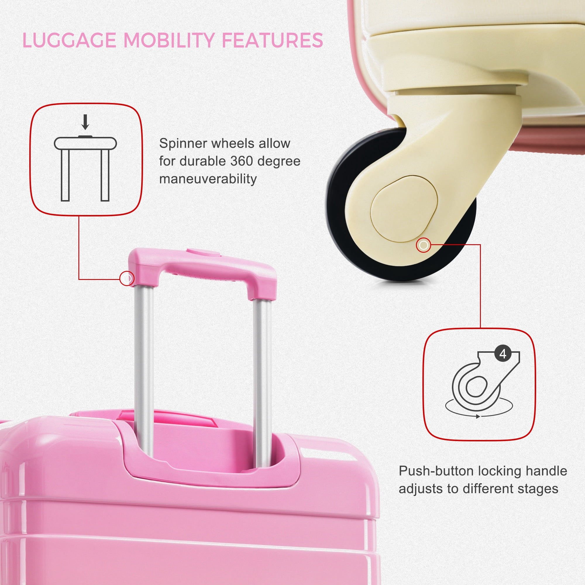 Euroco 3 Piece Luggage Sets,ABS Hardside Suitcase Set with TSA Lock and Spinner Wheels,Lightweight Travel Luggage set (20"/24"/28") for Men Women
