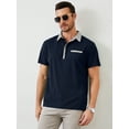 thumbnail image 3 of Demotime Men's Polo Shirts Casual Button-Down Shirts Short Sleeve Polo Shirts Navy Blue XL Contrast Turndown Collar T Shirts Golf Solid Classic Stylish Tops, 3 of 7