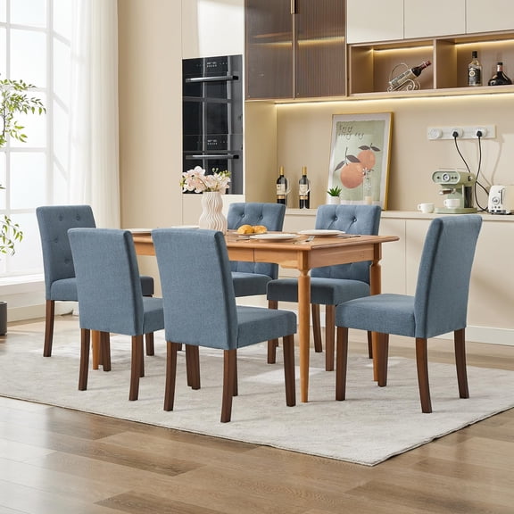 6-Piece Blue Tufted Linen Upholstered Parsons Dining Chairs