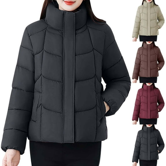 jtjvou Women's Lightweight Down Coat Long Sleeve Full Zipper Oversized Packable Short Puffer Jackets Black L