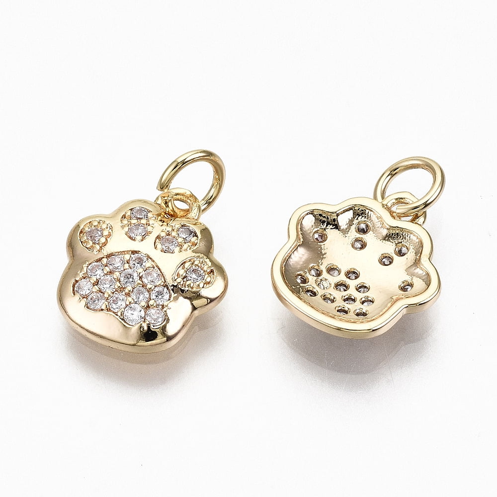 30 pc Brass Micro Pave Clear Cubic Zirconia Charms Dog Paw Prints Real 18K Gold Plated 11.5x10.5x2.5mm Jump Ring: 4.5x0.7 Inner Diameter: 3mm