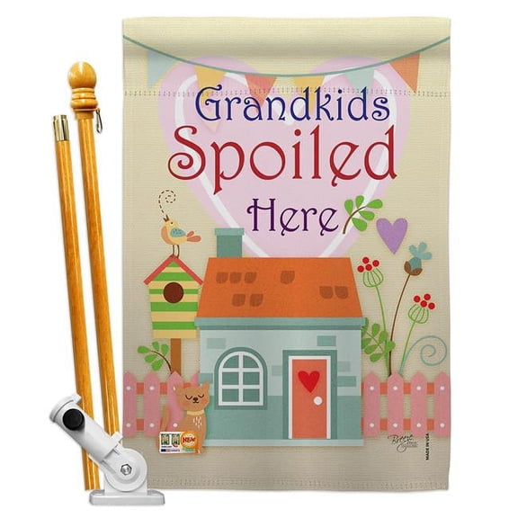 Breeze Decor BD-FY-HS-115003-IP-BO-D-US15-BD 28 x 40 in. Grandkids Spoiled Here Special Occasion Family Impressions Decorative Vertical Double Sided House Flag Set with Pole Bracket & Hardware