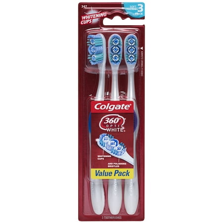 Colgate 360 Optic White Whitening Toothbrush, Soft, 3 (Best Whitening Toothbrush 2019)