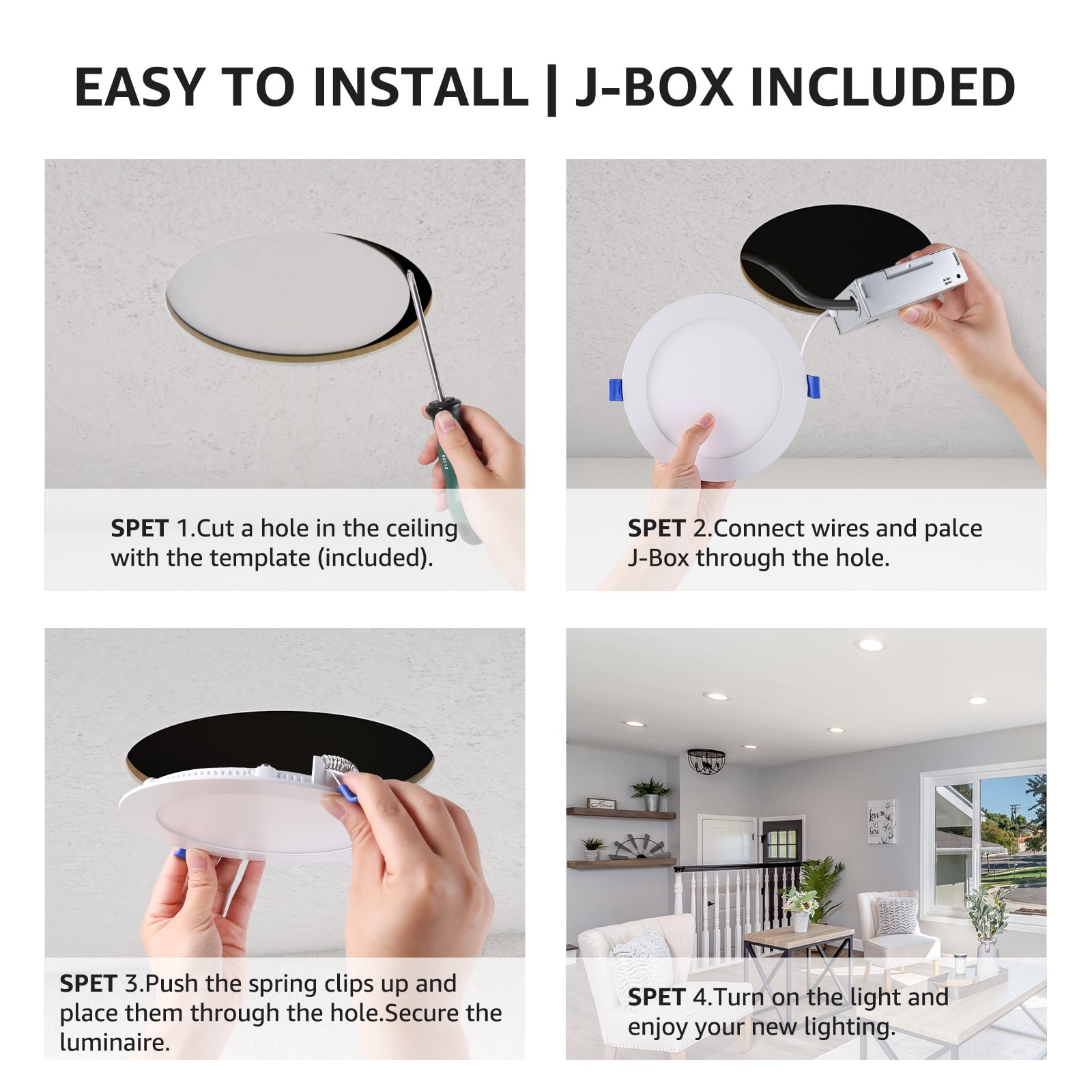 Lepro 12 Pack 6 Inch Canless LED Recessed Light,Dimmable Retrofit Ultra-Thin Ceiling Light with Junction Box,5000K Daylight Wafer Lights 12W 1050LM,50,000hrs Lifespan-ETL,FCC & Energy Star Certified