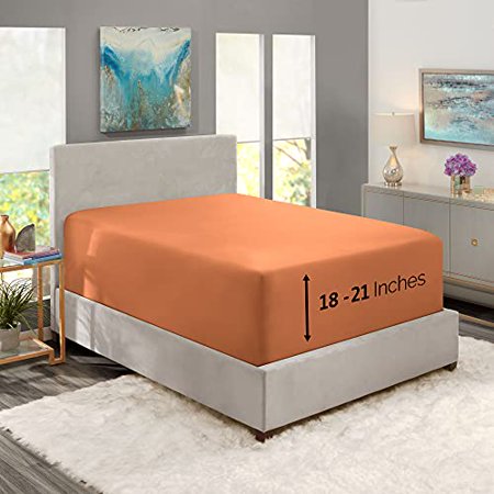 Nestl Fitted Sheets Queen Size – Premium 1800 Microfiber Fitted Bed Sheets 18-23" Deep Pocket Hypoallergenic and Fade Resistant (Rust Sienna)