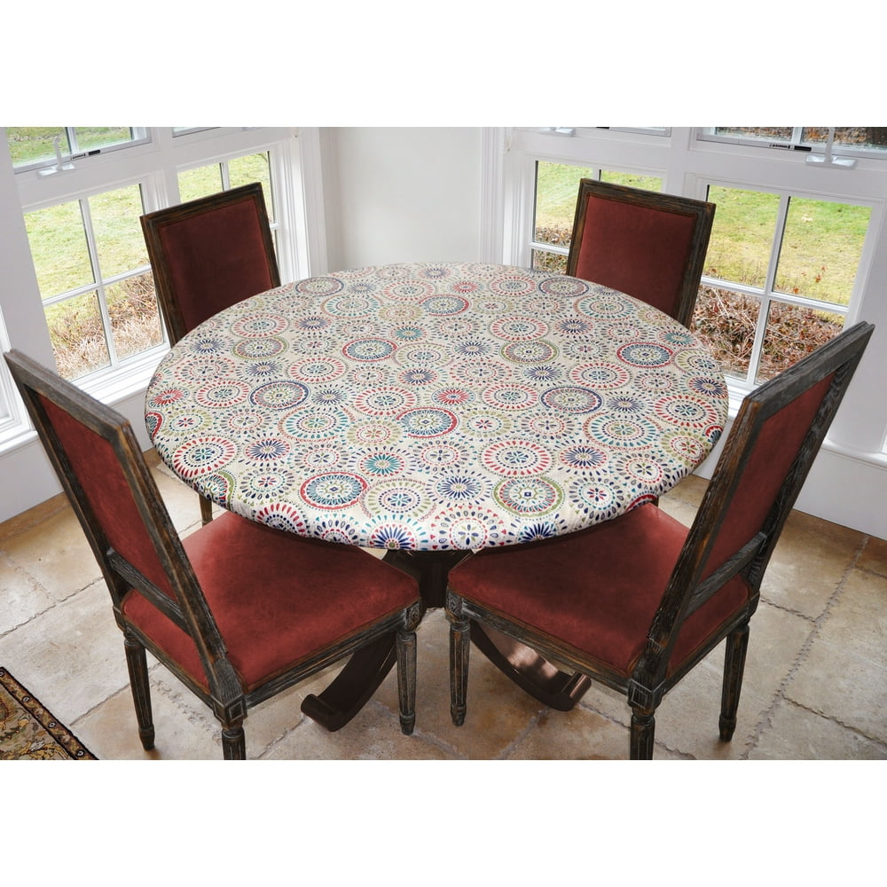 Elastic Edged Flannel Backed Vinyl Fitted Table Cover MultiColor