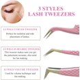 thumbnail image 3 of Luwigs Eyelash Extension Tweezers 3pcs Stainless Steel Fiber Tip Tweezers for Eyelash Extension High Precision Professional Tweezers Set Volume Lash Tweezers (Pink), 3 of 6