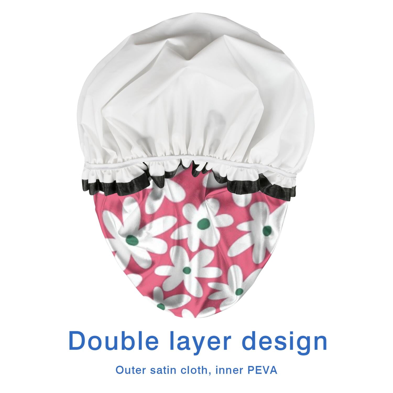 Shower Caps,Red Daisy Flower Green Centers Pattern Waterproof Shower Cap for Women 4 Pieces,Double Reusable Hair Cover for Shower PEVA Elastic Stretch Hem