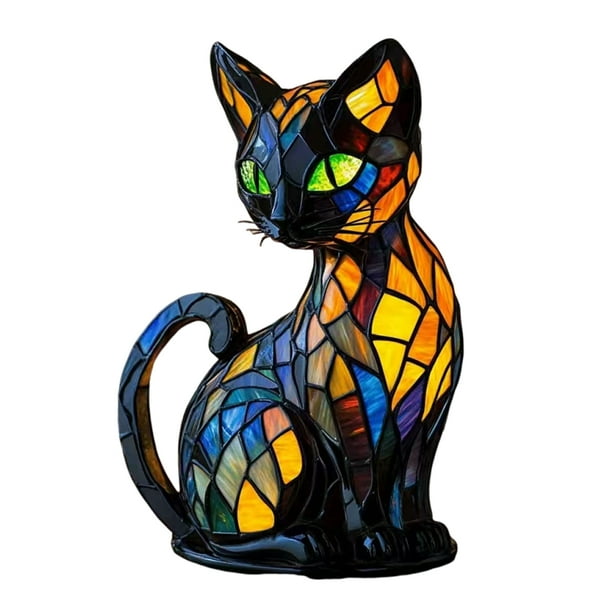 Naiovety Lámparas de luz LED retro para gatos (2025), de cristal colorido, con ambiente animal, para escritorio, regalo divertido. Iluminación y accesorios gato