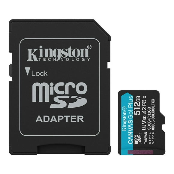 Tarjeta de memoria MicroSD Kingston Canvas Go Plus 512GB, Gen4, A2 U3 V30, hasta 200MB/s lectura