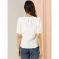 thumbnail image 5 of DARING DIVA Puff Shoulder Collarless Ruffle Blouse XS White, 5 of 6