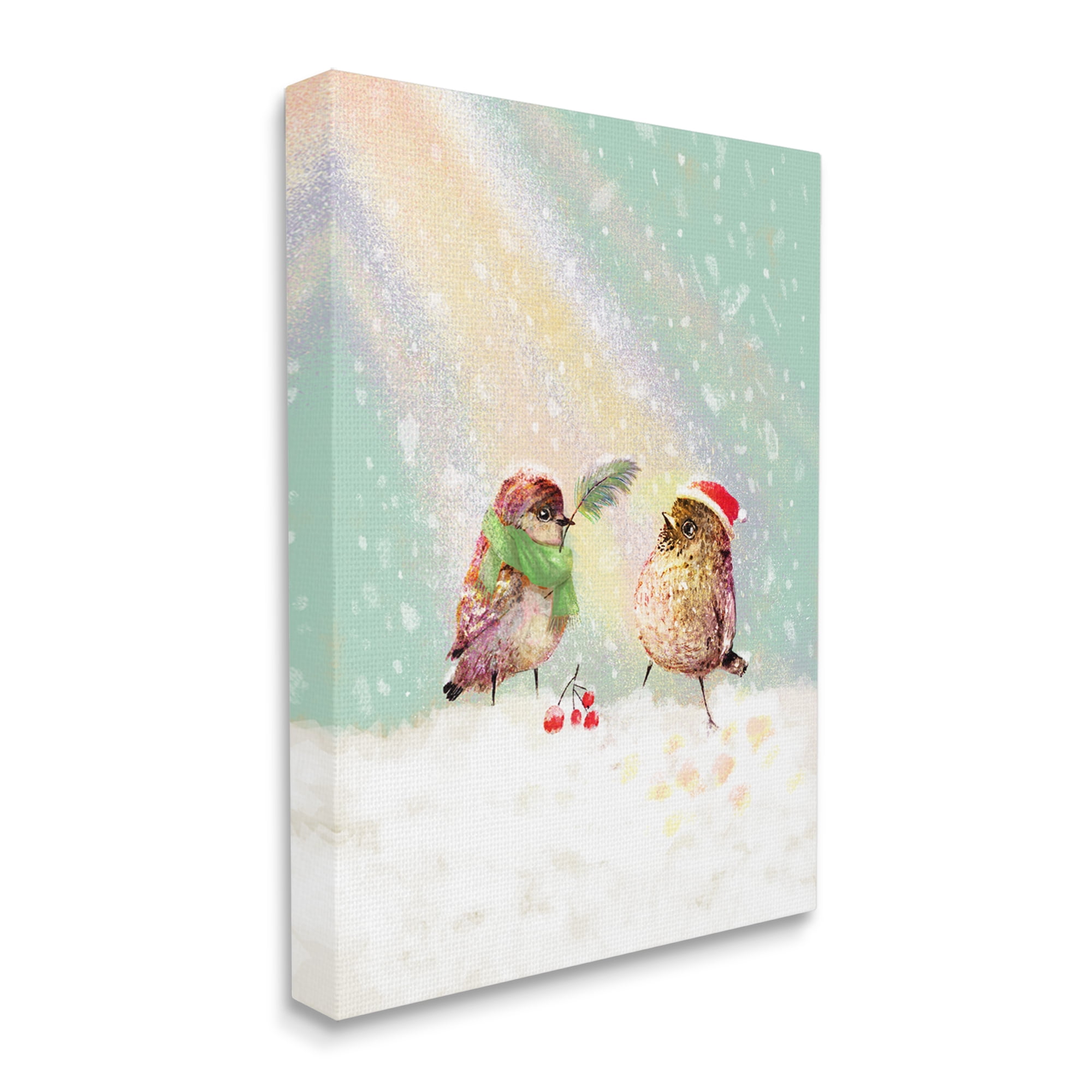 Stupell Industries Holiday Birds & Snowy Rainbow Holiday Painting Gallery Wrapped Art Print Wall Art, 30 x 40