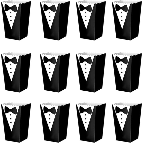 50Pcs Paper Tuxedo Popcorn Boxes – Individual Popcorn Bucket Containers, Disposable Small Popcorn Bags Bulk, Snack Box for Home, Movie Party, Wedding Celebration, Birthday Party Favors Decoration