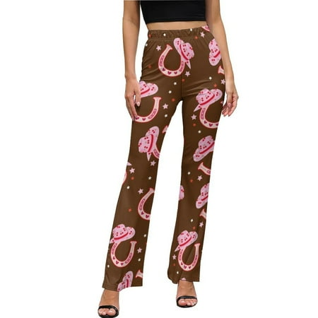 Womens Flare Bell Bottoms Pants, Cool Cowgirl High Waisted Flare Leggings for Women, Stretchy Wide Leg Yoga Pants