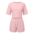 thumbnail image 4 of Xunmmm Women's Pajamas Set Comfortable Loose Solid Color Mesh Hollow Short Sleeve T-shirt and Short Home Clothes 2 Piece Set Loungewear, 4 of 6