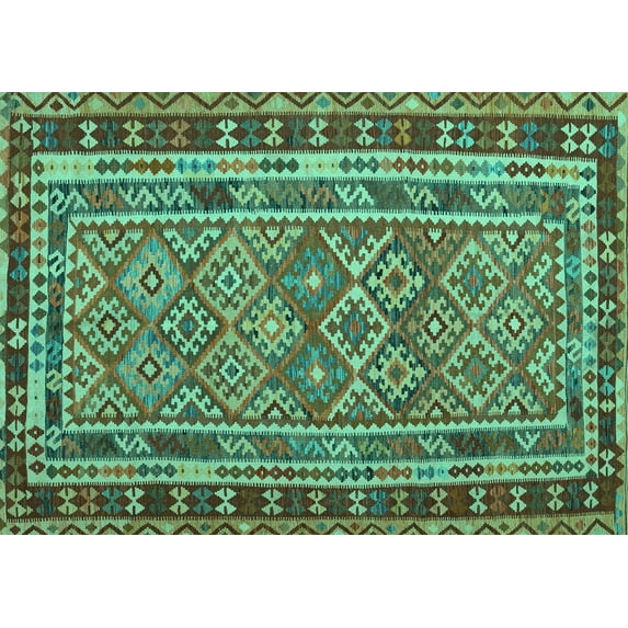 Ahgly Company Indoor Rectangle Southwestern Turquoise Blue Country Area Rugs, 6' x 9'