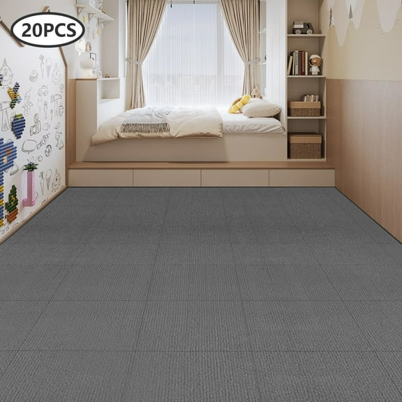 19.7*19.7in Modern Light Grey 20 Pieces Square Carpet, Floor Carpet, Adsorption Type Self-adhesive Carpet