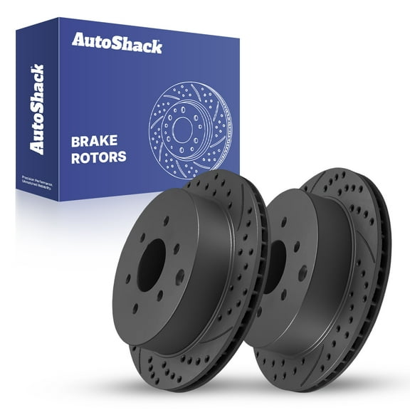 AutoShack 11.25" (285.8 mm) Rear Vented Drilled & Slotted Brake Rotors Coated | Replacement for 2005-2025 Nissan Frontier 2005-2015 Nissan Xterra | Black Matte Finish | 2-PC Set | BlackShield