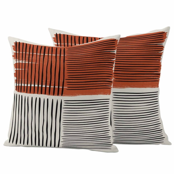 Pack of 2 Brown Striped Outdoor Pillow Covers Decorative, Waterproof Pillow Protector, Farmhouse Stripes Modern Abstract Art Throw Pillowcases Accent Cushion Cases for Patio Couch Sofa 20"x20"