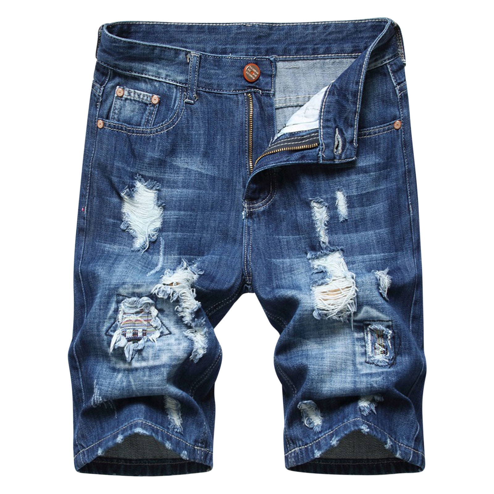 Casual Embroidery Denim Shorts for Men / Knee Length Jeans Shorts