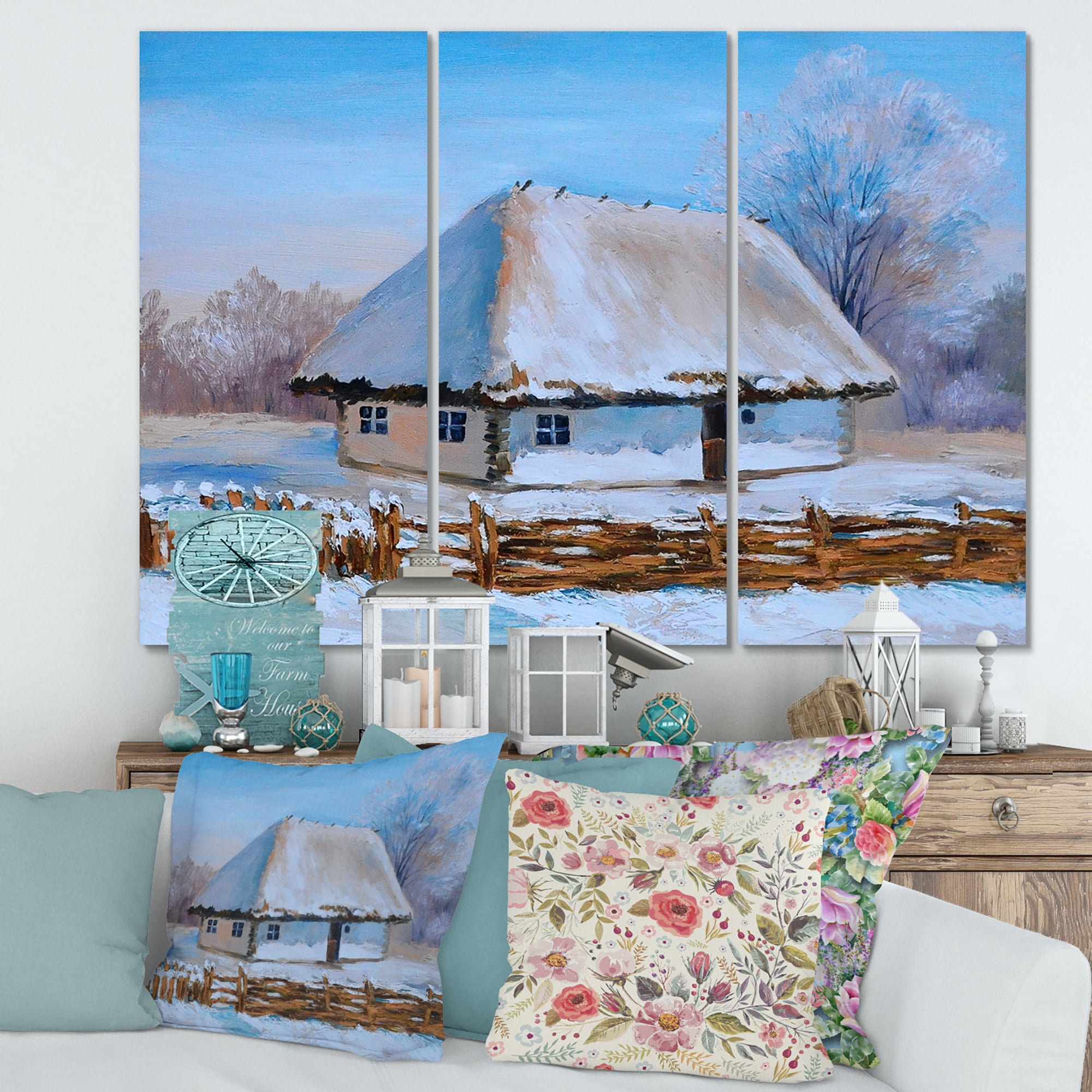 Designart ' Traditional Cottage Covered With Snow In Winter I ' Traditional Canvas Wall Art Print