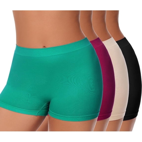 Plus Size XL-6XL BoyShorts Underwear for Women High Waisted Panties Stretch Briefs 4 Pack Black Burgundy Skin DarkGreen 2XL