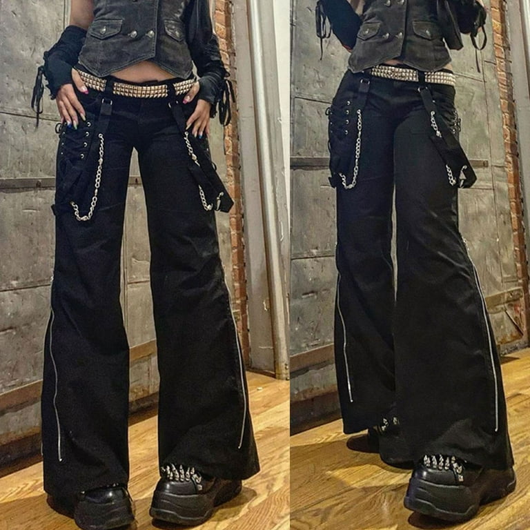 B.TRILL■B Gothic Logo HOOD + Pants (SET)■送料込 GENEMA Women Gothic Wide Leg Cargo Pants with Chain Side