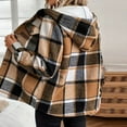thumbnail image 4 of Women's Fashion Casual Loose-Fitting Long-Sleeved Plaid Print Hooded Jacket Baseball Jacket for Fall and Streetwear Style,Khaki,XL, 4 of 7