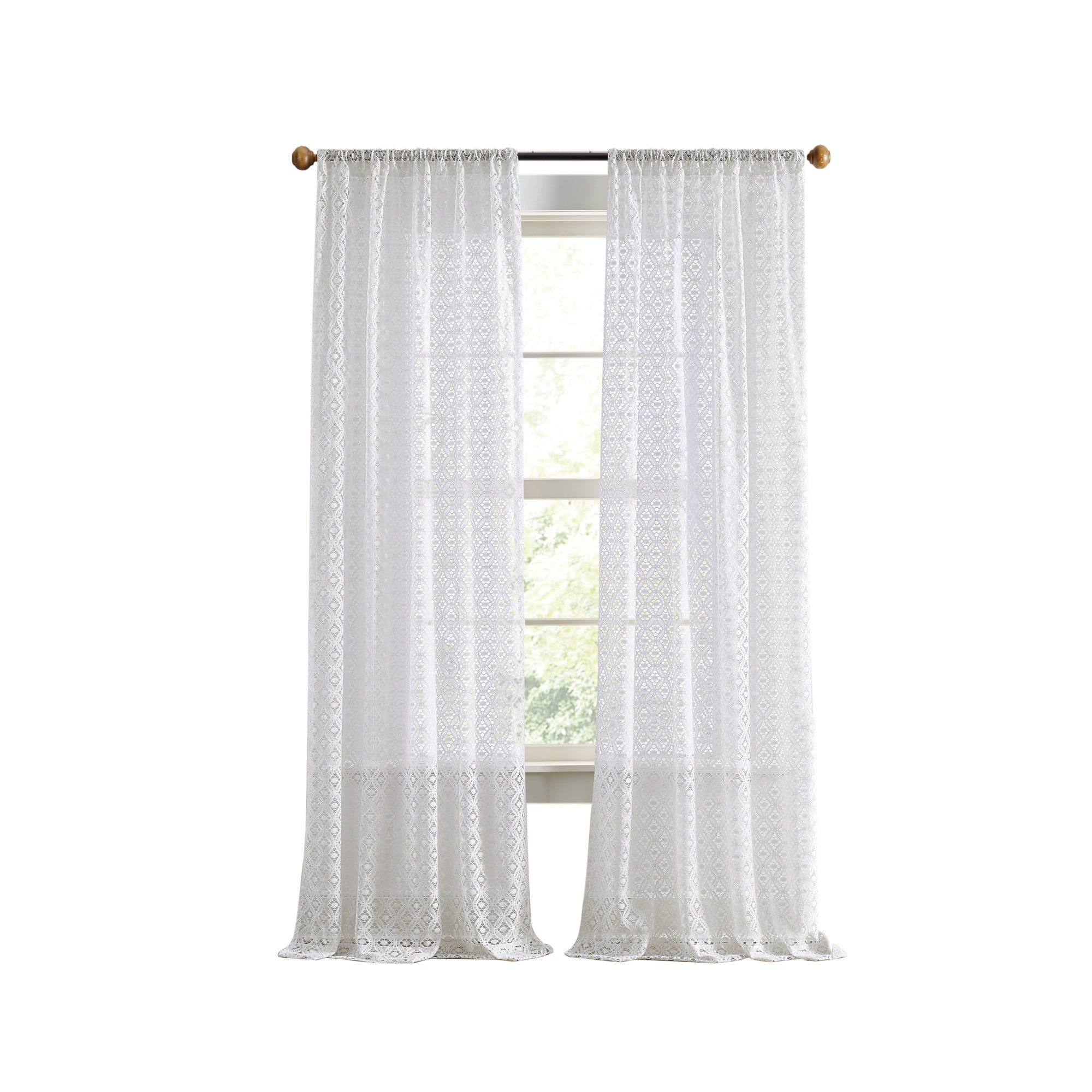 Martha Stewart Canterbury Lace Curtain Panel Pair, White, Pole Top, Sheer, Indoor, Adult, 2 Piece Set, 50" x 95"