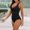 Black, variant on Honeeladyy Womens Twisted Front One Piece Swimsuit Adjustable Wide Straps V Neck Ruched Bathing Suit Solid Color Slim Fit Swimwear Army Green L