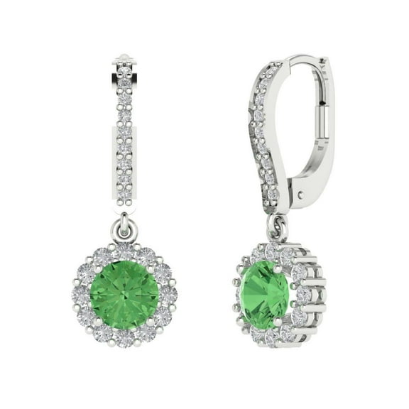 2.235 ct Lever-Back Drop Dangle Earrings for Women | 6mm Round Cut Simulated Green Diamond | 18K White Gold