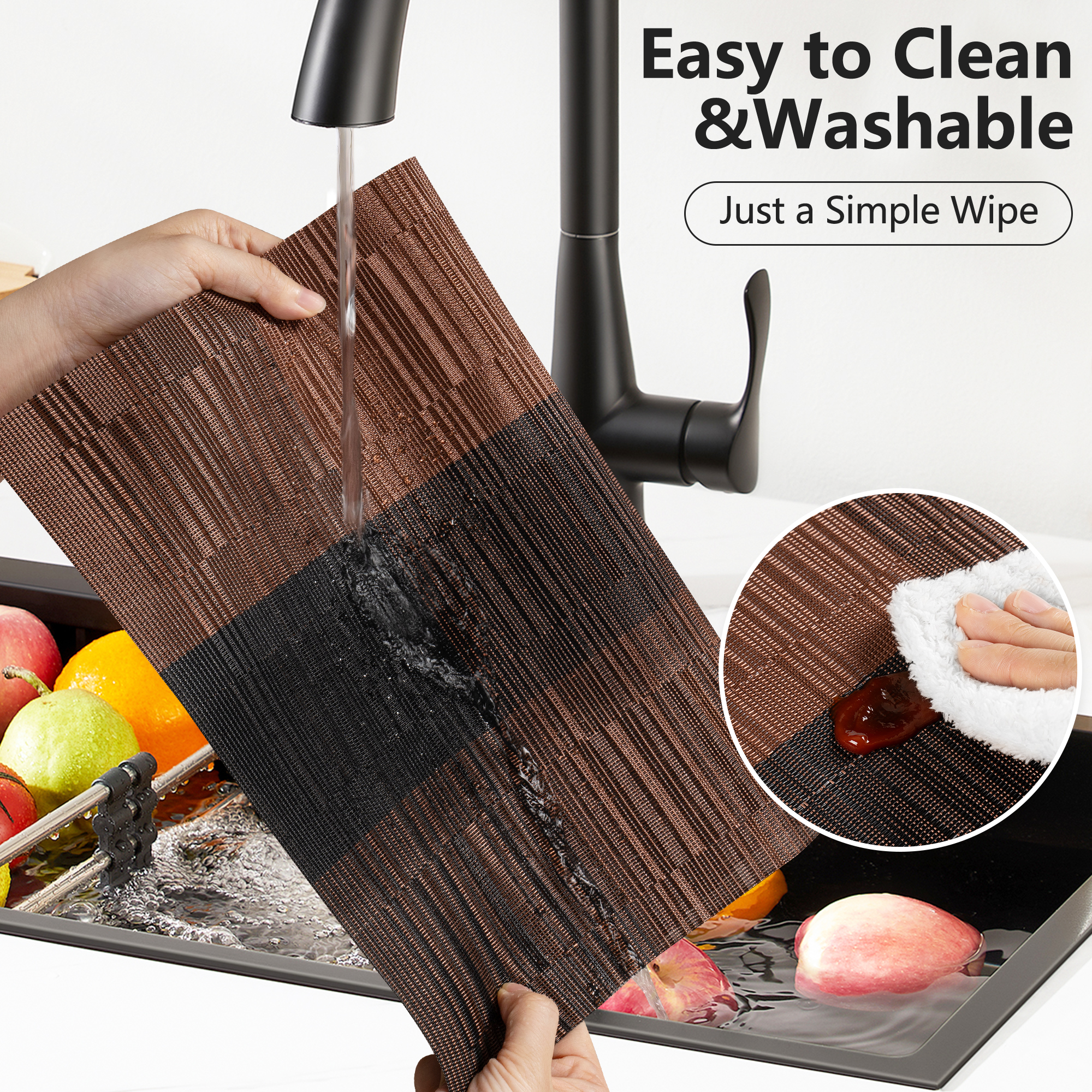VCVCOO Set of 4 PVC Woven Placemats, Brown Stripe photo 5