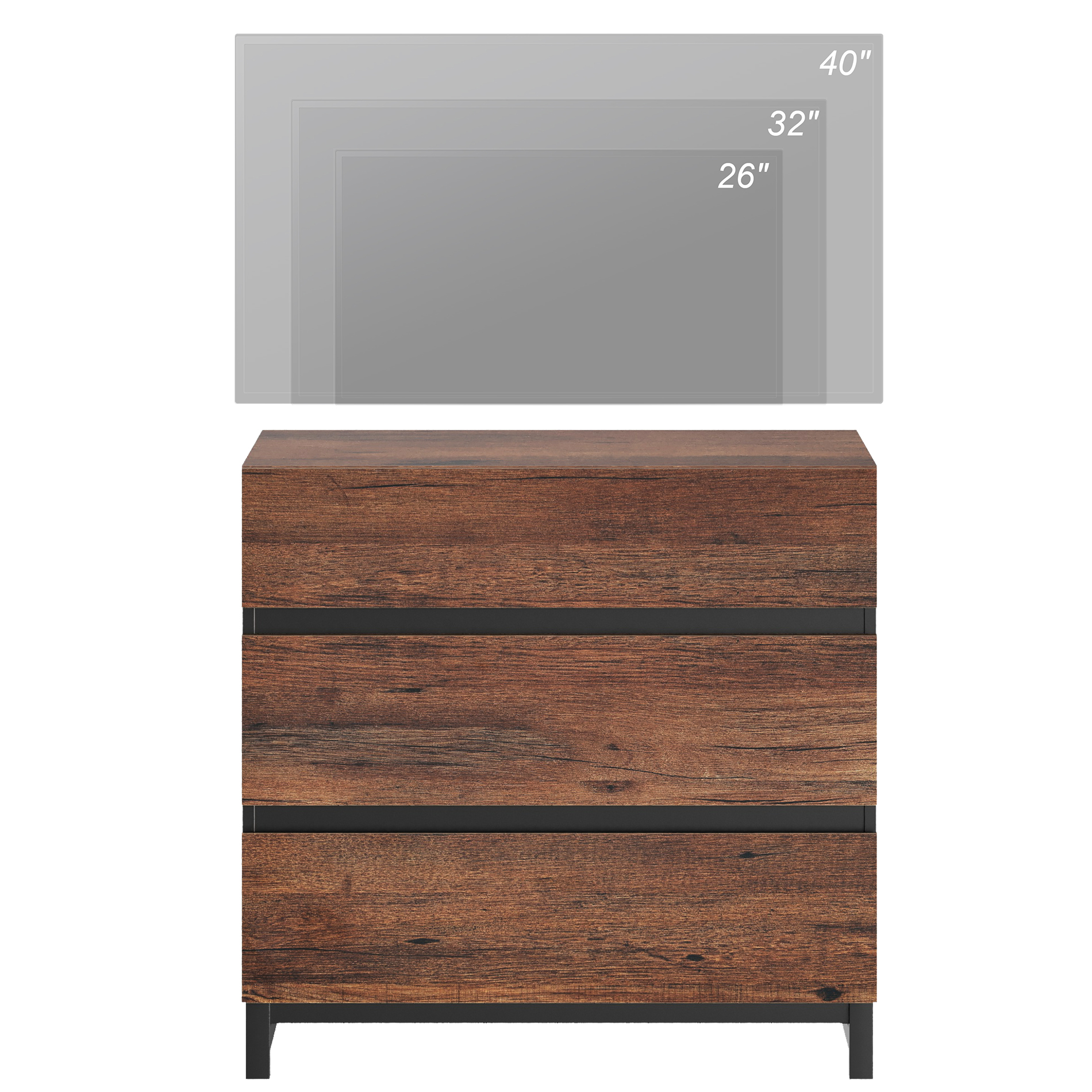 WAMPAT Dresser for Bedroom, Closet Organizers and Storage with 3 Drawers, Chest of Drawers with Metal Base, Modern Wood Dresser for Living Room, Hallway, Entryway, Brown