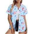 thumbnail image 2 of Blczomt Hawaiian Womens Spring Tops Button Down 4th of July Shirt Casual Trendy Blue Independence Day Blouses Women, 2 of 5