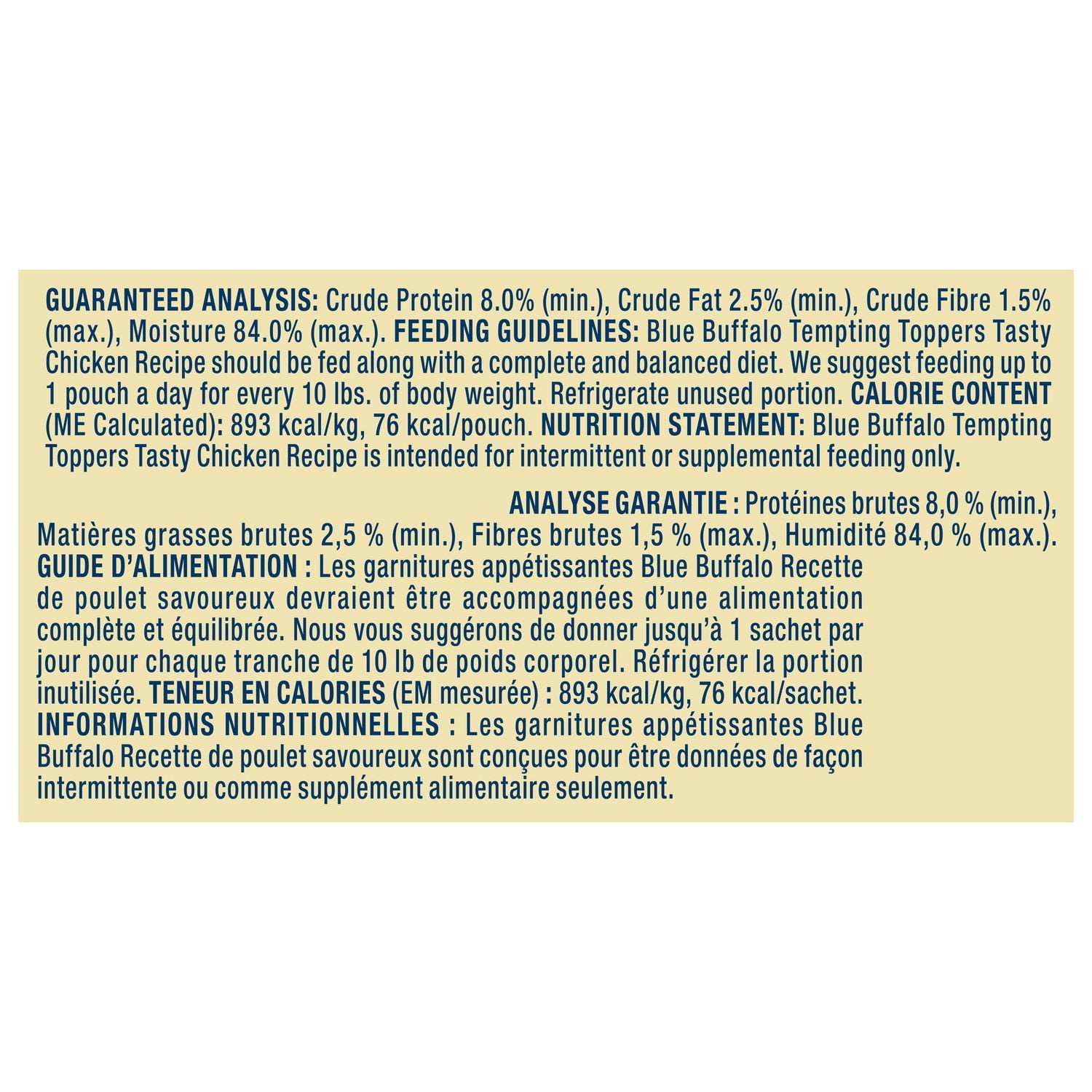Garnitures appétissantes Blue Buffalo Recette de poulet 3oz Garnitures appétissantes BLUE Recette poulet 3oz