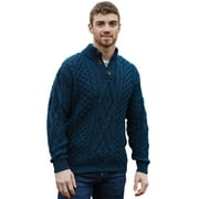 Aran Woollen Mills Button-Up Collar Cardigan Sweater Celtic Troyer 100% Premium Merino Wool Jumper Men`s Pullover Made in Ireland
