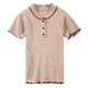 thumbnail image 2 of Camisa de punto Mujer Verano con volantes Manga corta Cuello de muñeca Casual Top, Albaricoque AweSitey AP001288-04B, 2 of 7