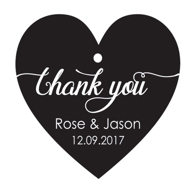 100 PCS Personalized Wedding Favor Gift Tags Thank You Custom Made Heart Shape Hang Tags