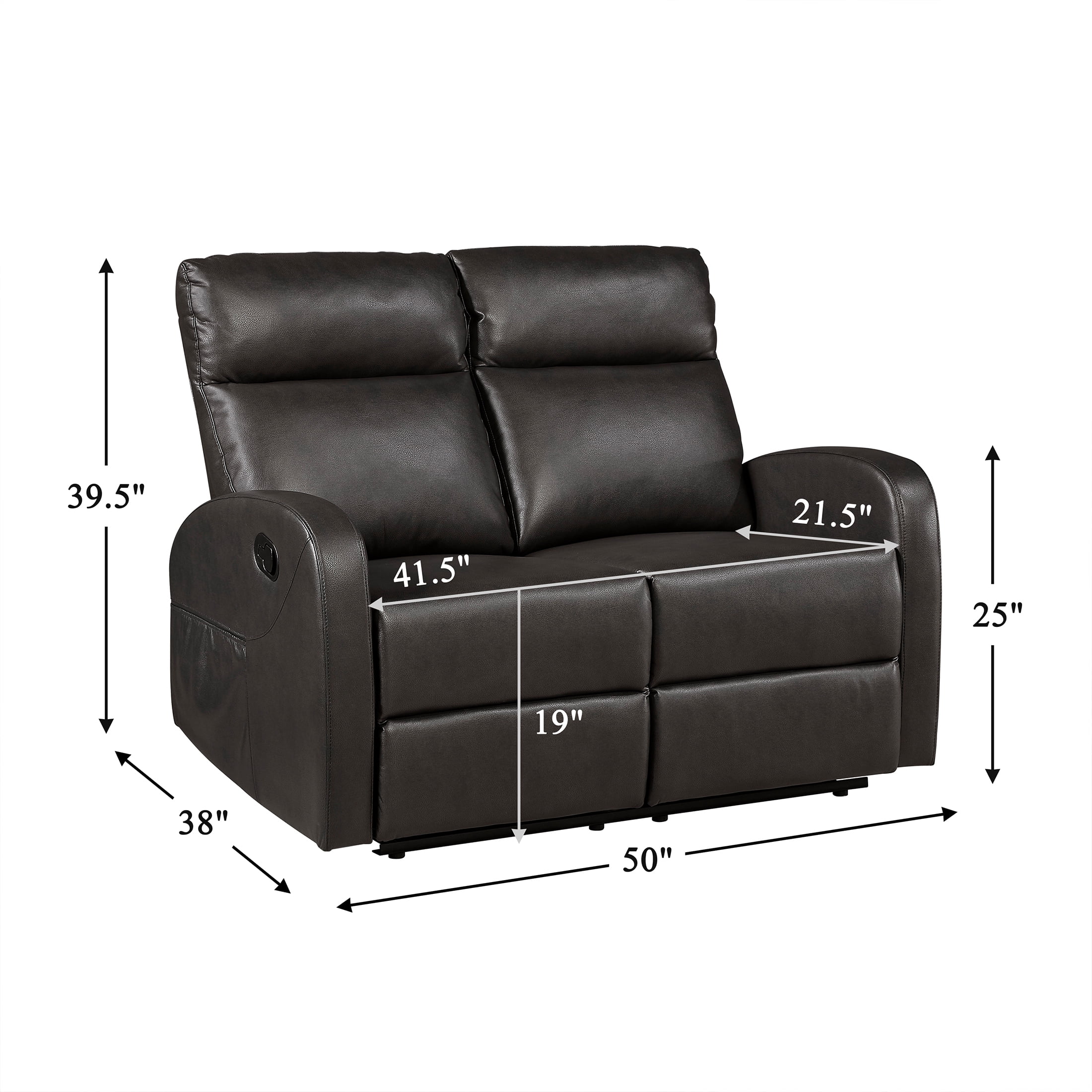 OakvillePark Brava Faux Leather Double Reclining Loveseat, Espresso