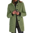 thumbnail image 2 of Difdany Long Pea Coats for Women Winter Stand Collar Single Breasted Wool Coats Wool Blend Peacoat Thicken Blazer Jacket Army Green S, 2 of 5