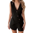 thumbnail image 2 of Short Sets for Women Sleeveless V Neck Button Vest and Shorts 2 Piece Matching Set Business Casual Blazers Work Sets, 2 of 7