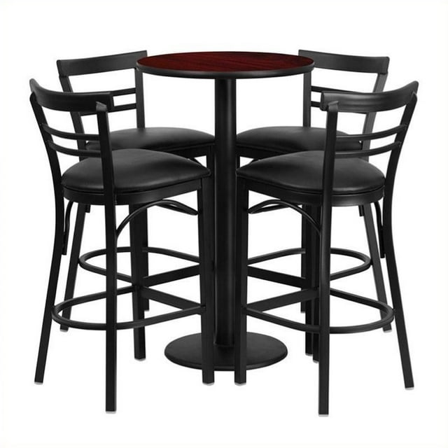 Flash Furniture 24Rd Laminate Bar Table Set In Mahogany Top Black Vinyl Seat